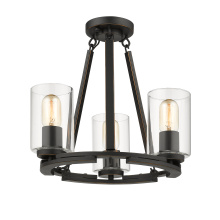 Golden 7041-3 BLK-CLR - Wry Lighting Monroe 3-light Chandelier in Matte Black